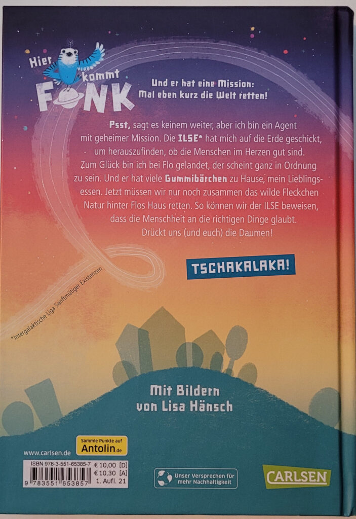 Rückenansicht des Kinderbuches „Fonk - Geheimagent aus dem All“ von Tobias Goldfarb und Lisa Hänsch