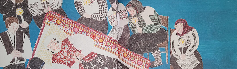 Ausschnitt einer Innenseite des Bilderbuches „Baba Anna: Wie meine ukrainische Großmutter auf dem Brombeerblatt flog“ von Yaroslava Black und Ulrike Jänichen