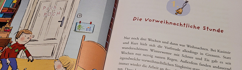 Ausschnitt einer Innenseite des Kinderbuches „Die Erfinderbrüder und die Ratzfatz-Geschenke-Maschine“ von Johanna von Vogel