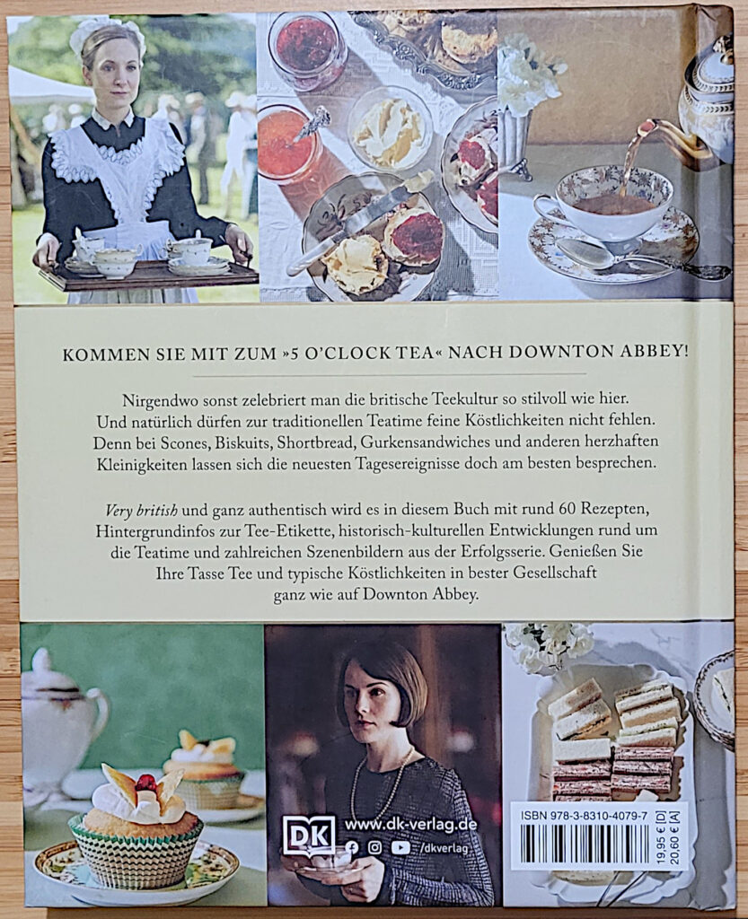 „Rückseite des Kochbuchs „Downton Abbey Teatime: 60 Rezepte zum Afternoon Tea“