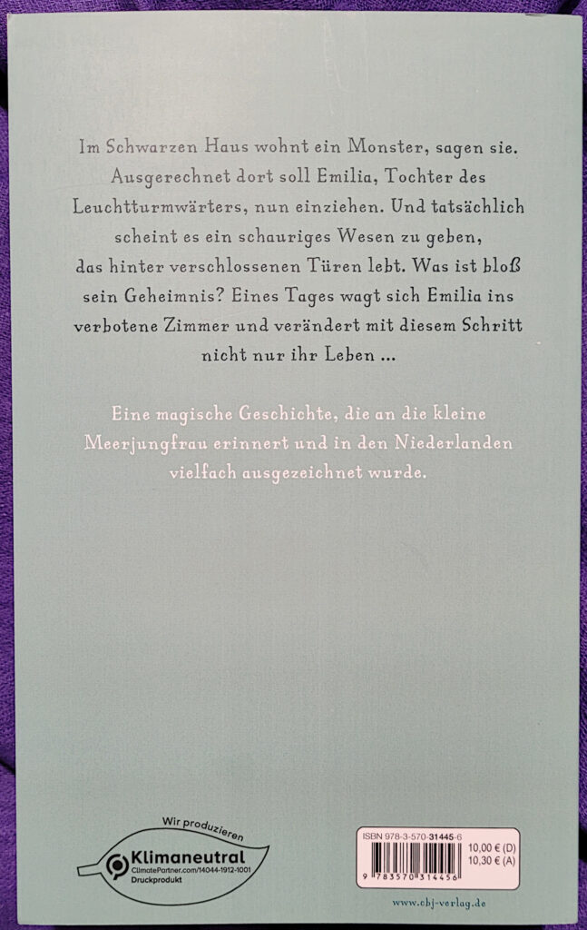 Rückseite der Taschenbuchausgabe des modernen Märchens „Emilia und der Junge aus dem Meer“ von Annet Schaap