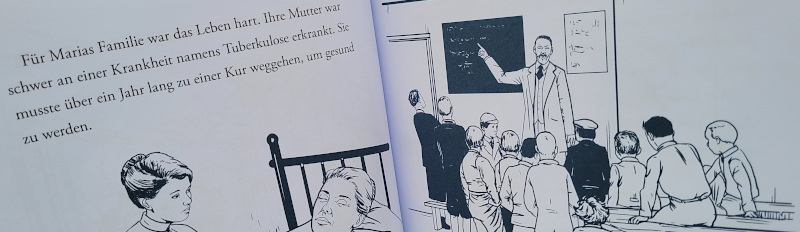 Ausschnitt einer Innenseite aus dem Kindersachbuch „Wer war Marie Curie“ von Megan Stine