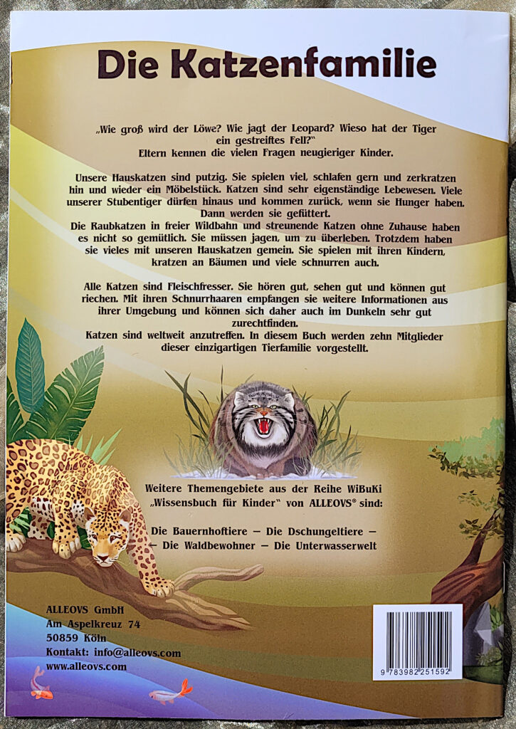 „WiBuKi“- die neue Sachbuchreihe für Kindergartenkinder: Rückseite von "Die Katzenfamilie"