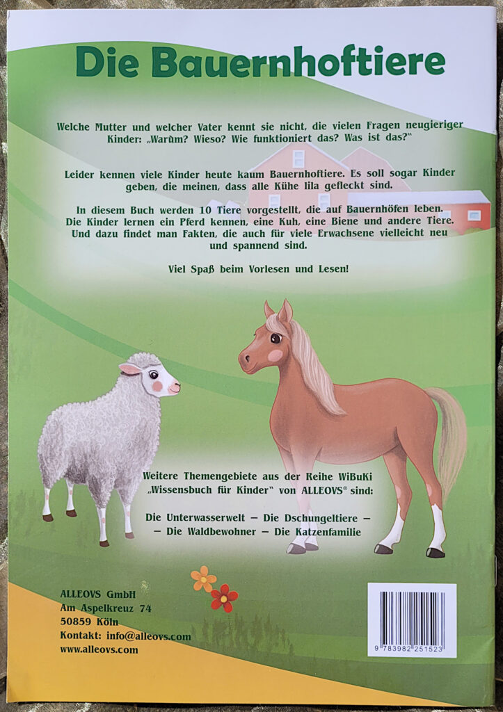 „WiBuKi“- die neue Sachbuchreihe für Kindergartenkinder: Rückseite von "Die Bauernhoftiere"
