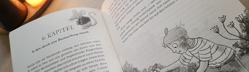 Ausschnitt einer Innenseite des Kinderbuches „Detektei für magisches Unwesen: Drei Helden für ein Honigbrot“ von Lotte Schweizer
