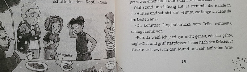 Ausschnitt einer Innenseite des Kinderbuches „Detektei für magisches Unwesen: Drei Helden für ein Honigbrot“ von Lotte Schweizer