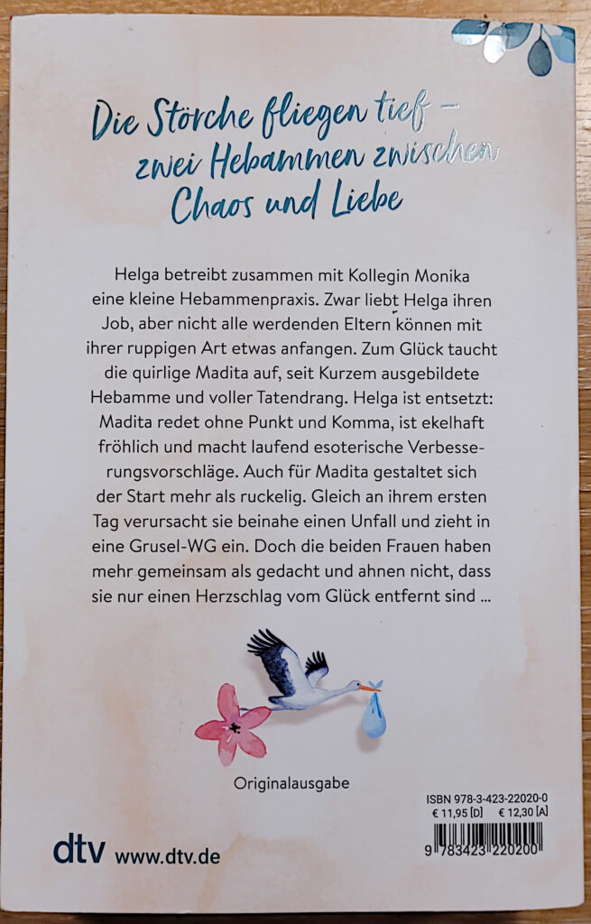 Die Rückseite des Frauenromans „Storchenherzen“ von Friederike Grauf und Mina Teichert