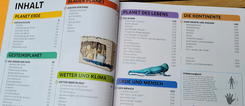 Ausschnitt des Inhaltverzeichnissen des Sachbuchs „DK Wissen. Erde: Unser Planet in spektakulären Bildern“