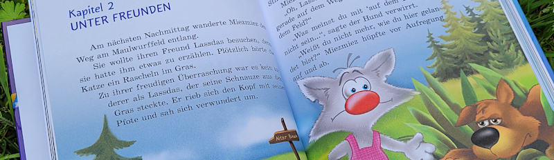 Ausschnitt einer Innenseite des Kinderbuches „Pfoten Hoch!“ von Katja Matjuschkina, Katja Okovitaja und Alexandra Berlina