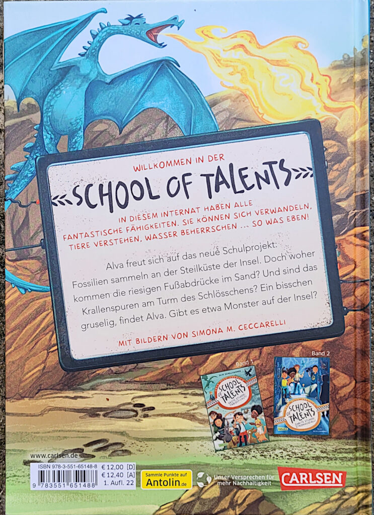 Rückseite des Kinderbuches „School of Talents 3: Dritte Stunde - Monster in Sicht!“ von Silke Schellhammer