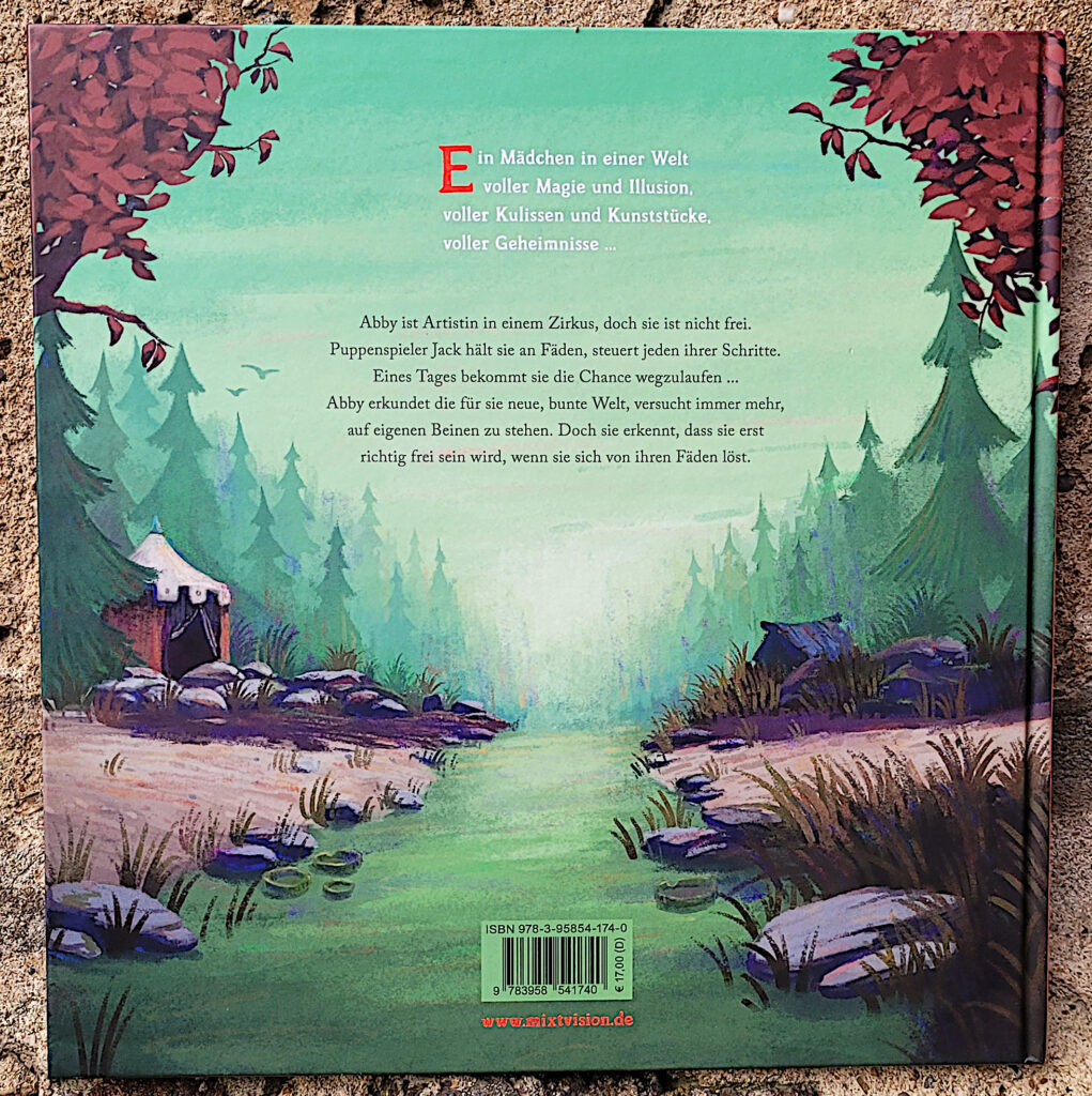 Die Rückseite des Kinderbuches „Abbys Traum“ von Laurel Snyder und Kaleidoscube