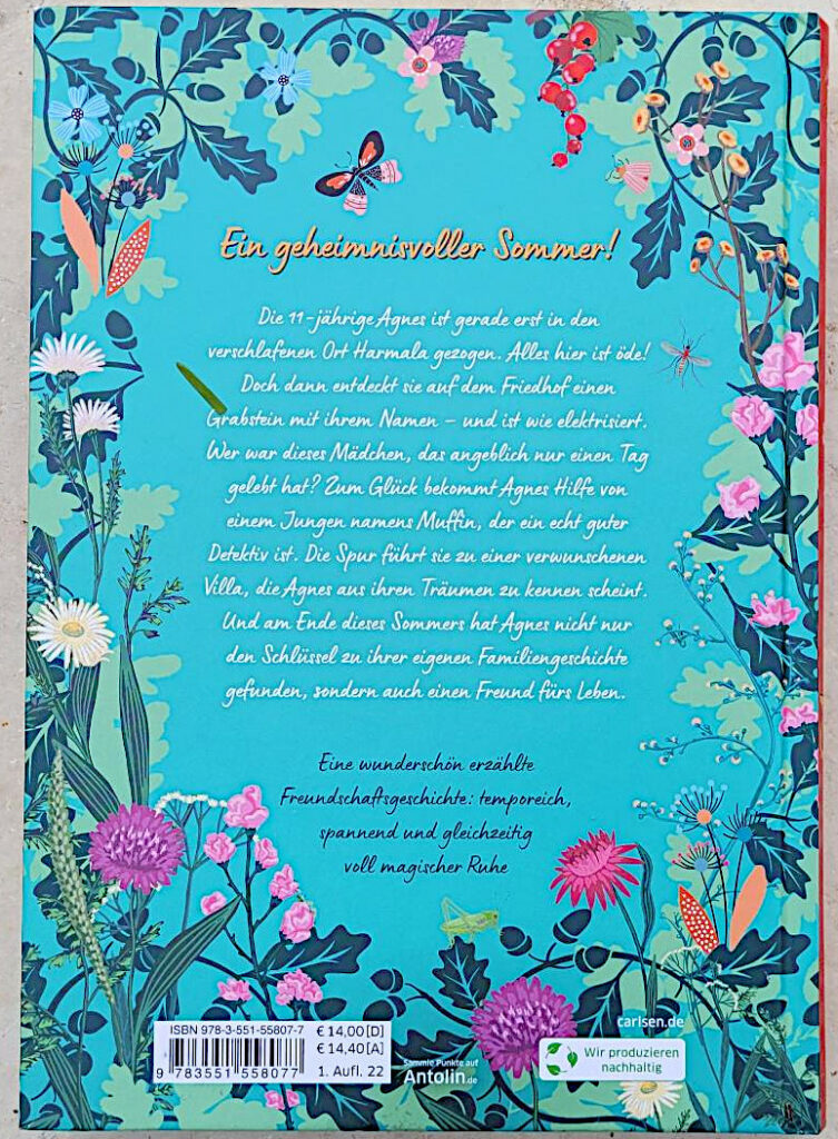 Rückseite des Kinderbuches „Agnes und der Traumschlüssel“ von Tuutikki Tolonen