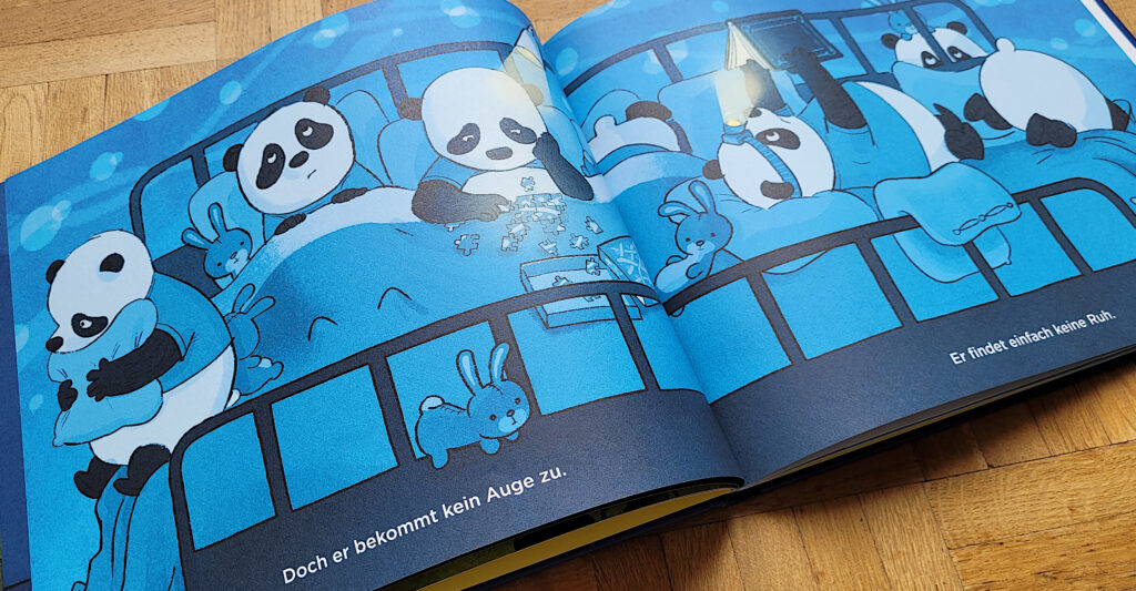 Ausschnitt einer Innenseite des Vorlesebuches „Gute Nacht, lieber Panda“ von Timon und Julian Meyer