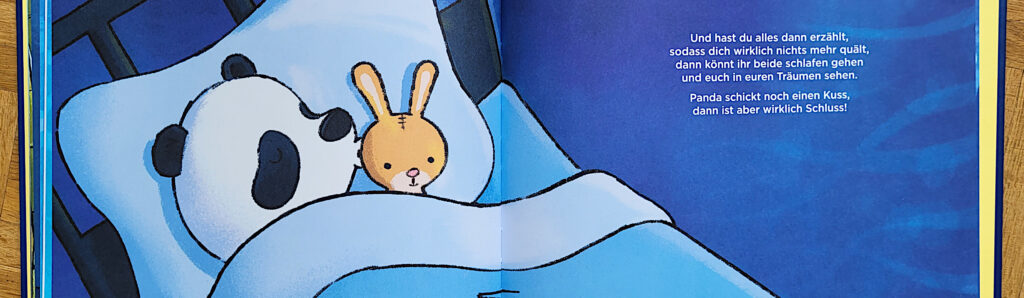 Ausschnitt einer Innenseite des Bilderbuches „Gute Nacht, lieber Panda“ von Timon und Julian Meyer