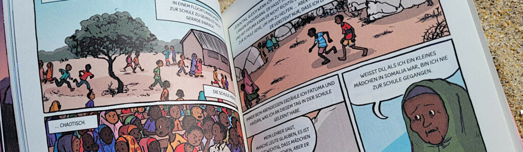 Ausschnitt einer Innenseite der Graphic Novel für Kinder „Wenn Sterne verstreut sind“ von Victoria Jamieson und Omar Mohamed