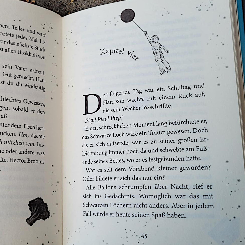 Ausschnitt einer Innenseite des Kinderromans „Der Junge, der die Welt verschwinden ließ“ von Ben Miller