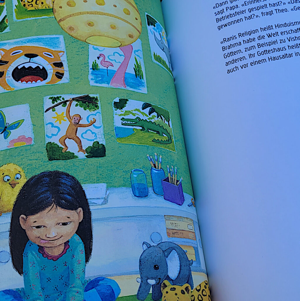Ausschnitt einer Innenseite des Kinderbuches „Papa, sag mal, gibt es Gott?“ von Brigitte Endres und Marc-Alexander Schulze