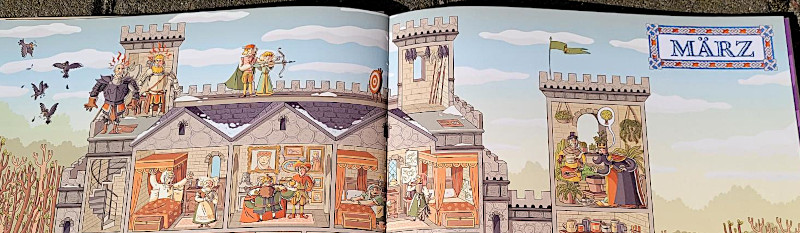 Ausschnitt einer Innenseite des Bilderbuches "Ein Jahr auf der Burg" von Nikola Kucharska