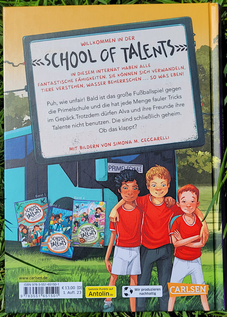 Rückseite des Kinderbuches "School of Talents 5: Fünfte Stunde: Klassen treffen!" von Silke Schellhammer