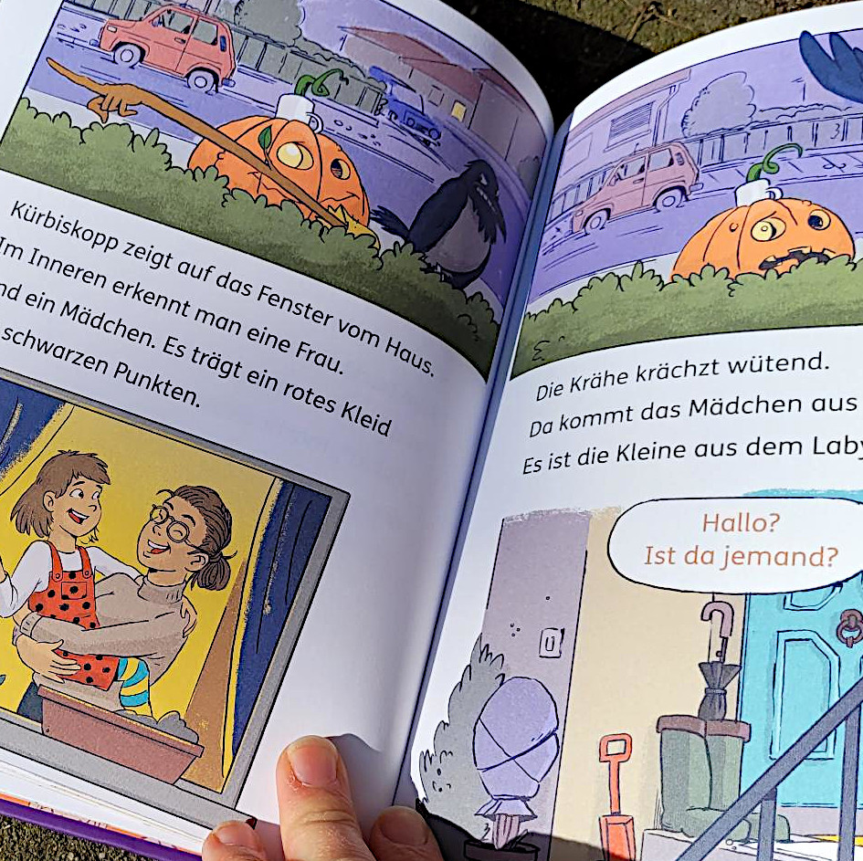 Ausschnitt einer Innenseite des "Einfach Lesen lernen"-Buches: „Kürbiskopp“ von Kai Lüftner und Jens Tümmel