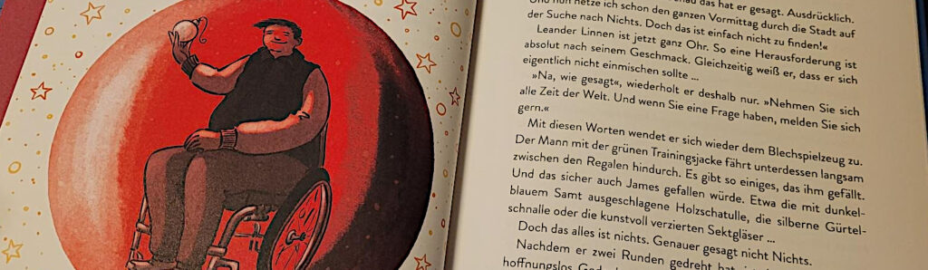 Ausschnitt einer Innenseite des Weihnachtsbuches „Leander Linnens Wunderladen“ von Lena Hach und Friederike Ablang