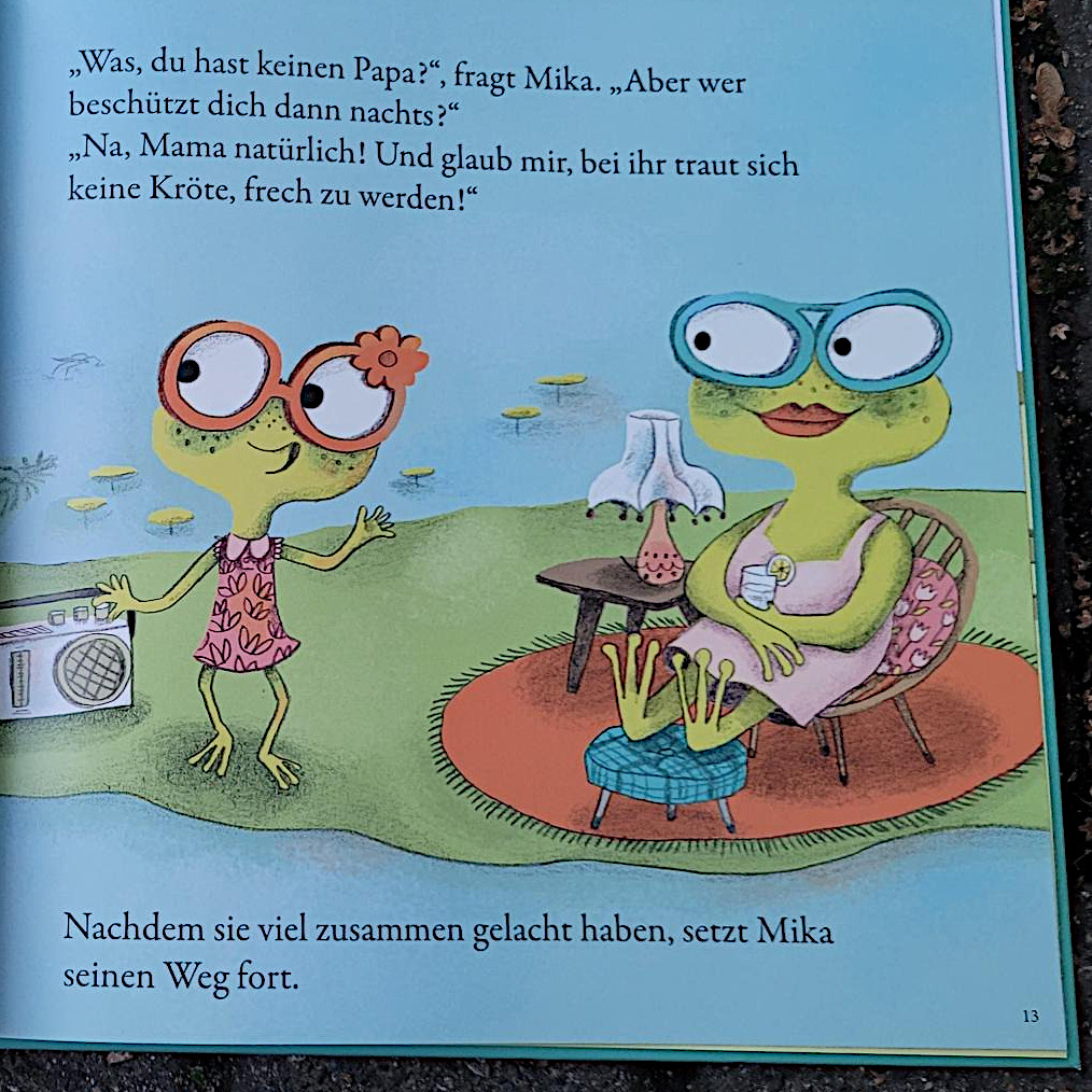 Ausschnitt einer Innenseite aus dem Kinderbuch „Mika will eine neue Familie“ von Yann Walcker und Mylène Rigaudie