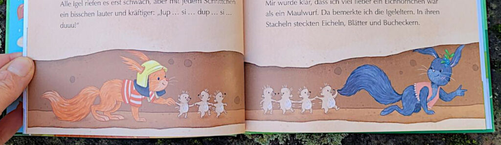 Ausschnitt einer Innenseite des Kinderbuches „Pepino Rettungshörnchen: Alarm im Park“ von Irmgard Kramer und Nora Paehl