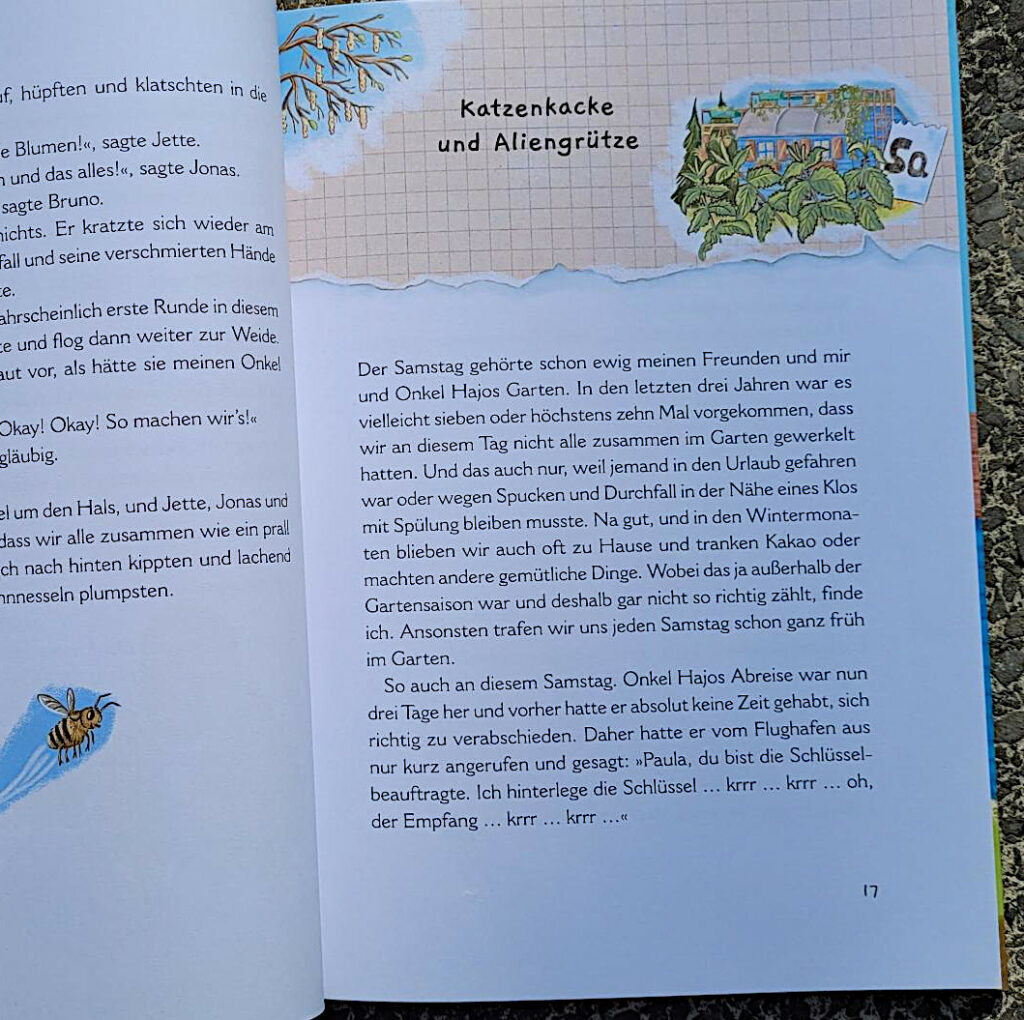 Ausschnitt einer Innenseite des Kinderbuches „Die Wilden Rüben: Das Geheimnis von Garten Nr. 8“ von Dorthe Voss