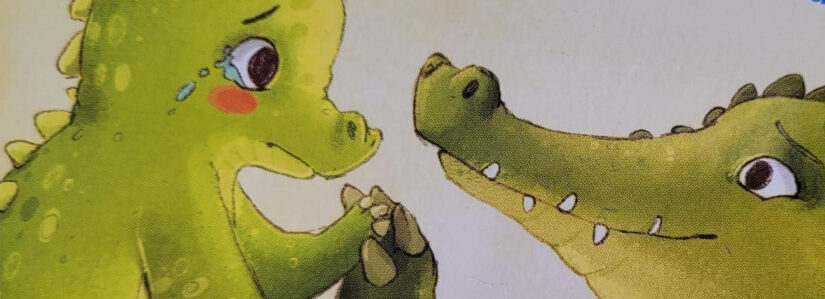 Ausschnitt des Buchcovers von „Was weinst du denn so viel, kleines Krokodil?“ von Nora Imlau und Lisa Rammensee