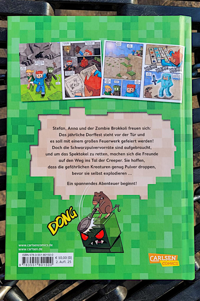 Rückseite des Lesenlern-Comics „Creeper – bis es knallt!“ von Heiko Wolz und André Sedlaczek