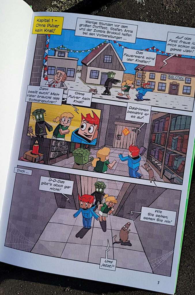 Ausschnitt einer Innenseite des ersten MINECOMIC Bandes „Creeper – bis es knallt!“