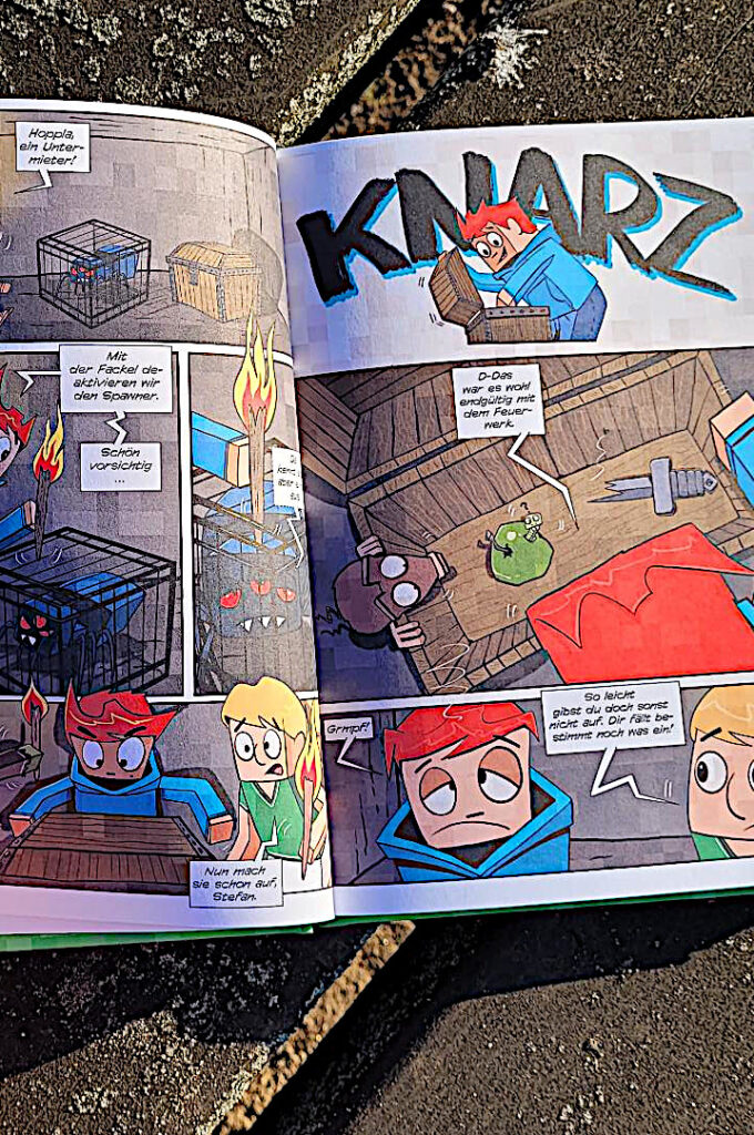 Ausschnitt einer Innenseite des ersten MINECOMIC Bandes „Creeper – bis es knallt!“