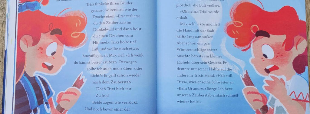 Ausschnnitt einer Innenseite des Kinderbuches „Ein halber Zauber“ von Miriam Mann und Lisa Forsch
