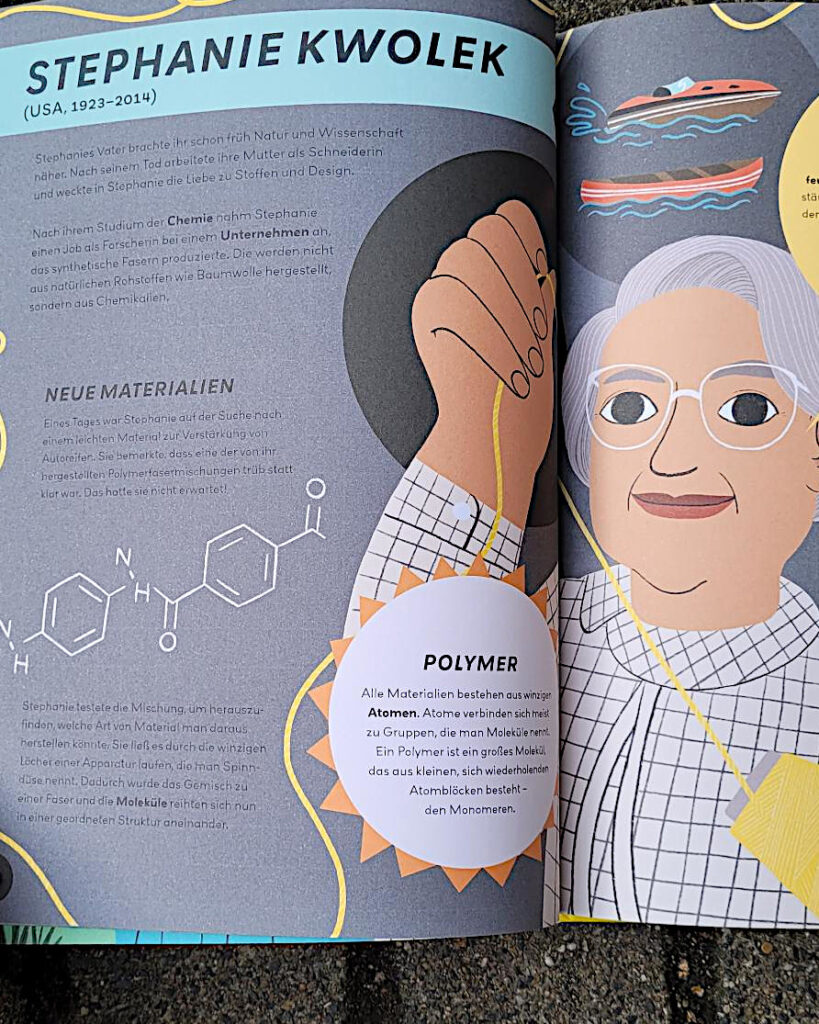 Ausschnitt einer Innenseite des Sachbuches: „Geniale Frauen, geniale Forschung: Pionierinnen der MINT-Wissenschaften“ 