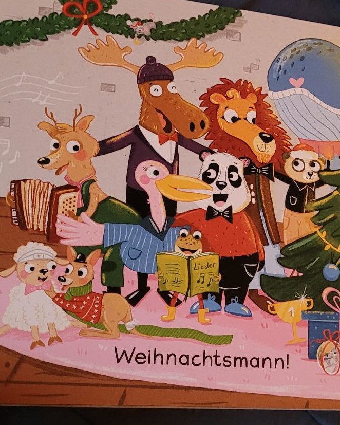 Ausschnitt einer Innenseite des Bilderbuches „Kakadu und Kolibri fahren eine Runde ... Ski“ von Katja Frixe und Juliane Zickelbein